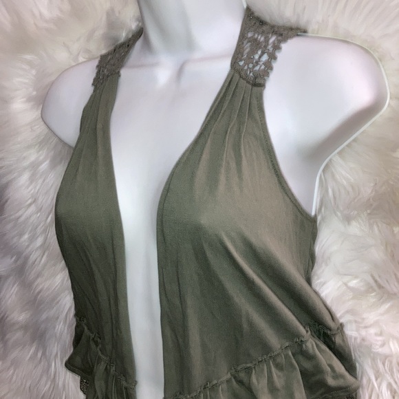 DECREE Lightweight Boho Green Ruffle Vest L - Picture 2 of 9